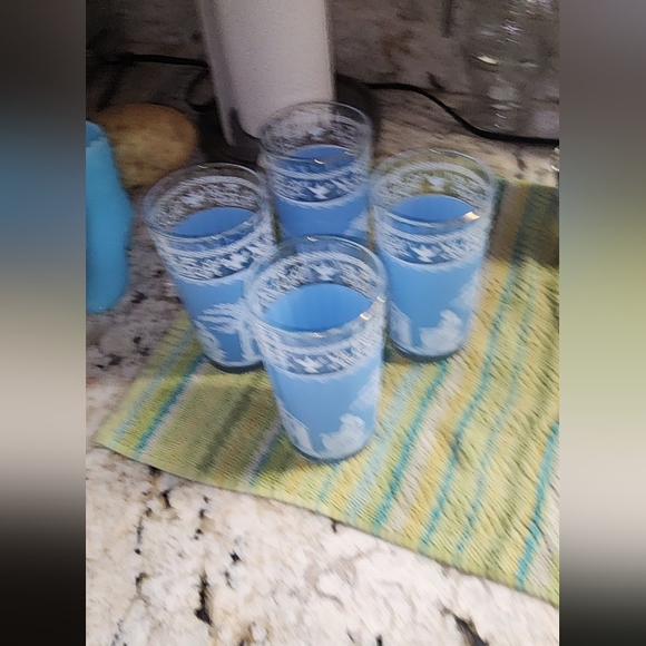 VINTAGE MCM JEANETTE HELLENIC EUC BLUE GRECIAN TUMBLER GLASSES SET OF 4 - Picture 2 of 5
